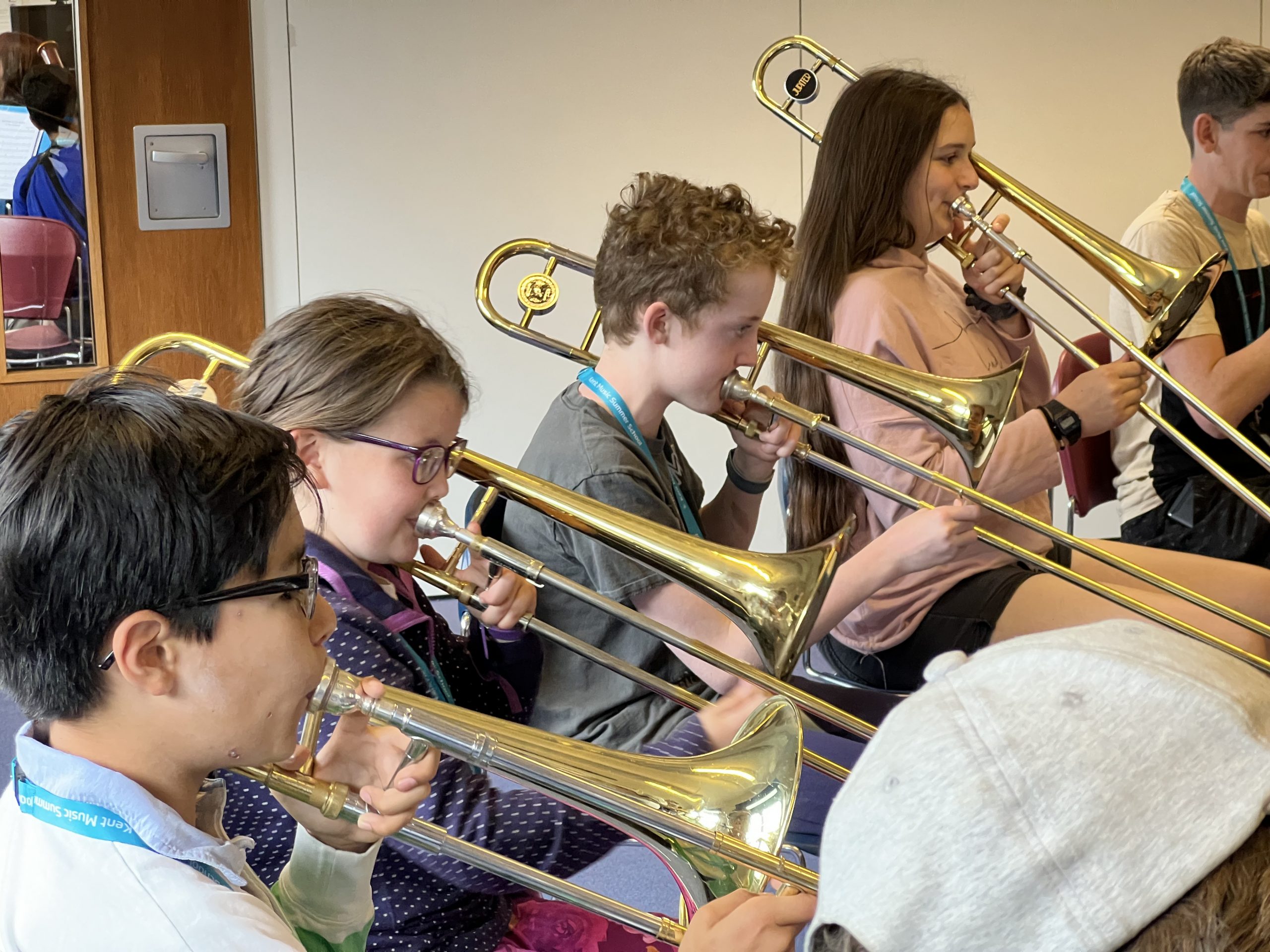 Students playing in trombones ensemble
